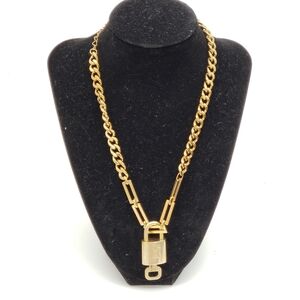 Authentic Louis Vuitton Gold Padlock Pendant W/ Unbranded Stainless Steel Chain